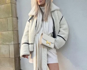 Zara bézs műszörme csinos oversize meleg kabát