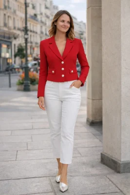 Zara piros csinos crop blézer gyöngy gombokkal