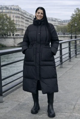 Zara fekete hosszú pufi meleg kabát szűkíthető derék résszel