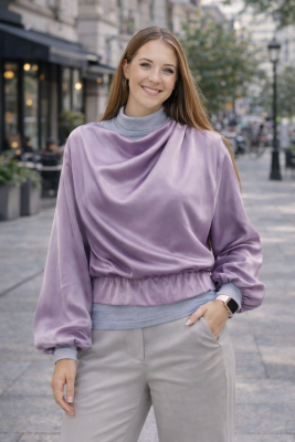 Zara lila csinos fényes anyagú szatén hatású felső