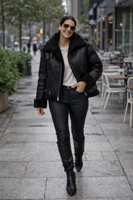 Zara fekete ZW kollekciós Biker meleg kabát/jacket