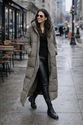 Zara khaki extra hosszú meleg téli tollkabát