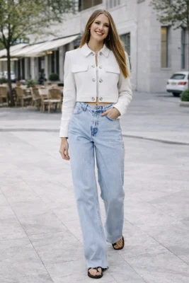 Zara fehér texturált crop blézer