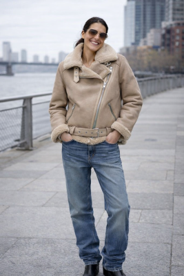Zara barna műbőr biker/ aviátor jacket/kabát meleg béléssel