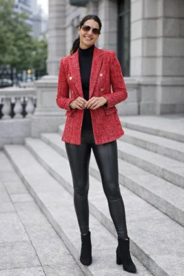 Zara piros texturált blézer arany gombokkal
