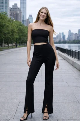 Zara fekete hosszú rugalmas elöl sliccelt elegáns nadrág