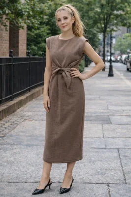 Zara barna pamut hosszú elegáns ruha