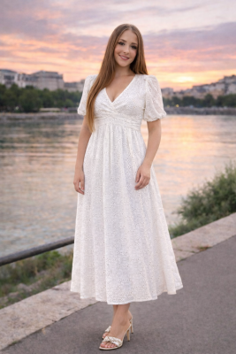 Zara fehér 100% pamut Madeira buggyos ujjú hosszú ruha