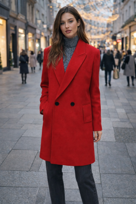 Zara piros hosszított 50% gyapjú tartalmú dögös szövetkabát
