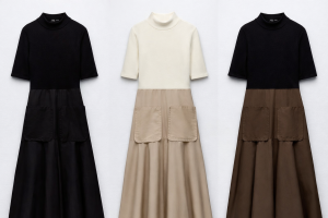 Zara bézs-drapp, fekete-barna, fekete, khaki hosszú rugalmas felső részű ruha