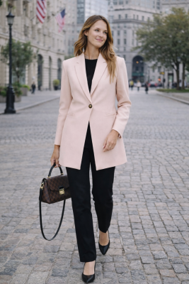 Zara púderrózsaszín textured hosszított blézer, egy díszgombbal