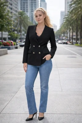 Zara fekete csinos tweed/textured blézer arany gombokkal