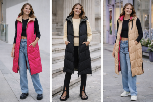 Zara kifordítható hosszú mellény – barna/pink és khaki/fekete