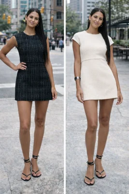 Zara texturált csinos/elegáns antikfehér és fekete fehér színű ruha