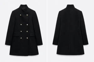 Zara fekete 53% gyapjú tartalmú szövetkabát arany díszgombokkal