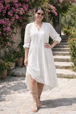 Zara fehér 100% pamut oversize Madeira hosszú ruha