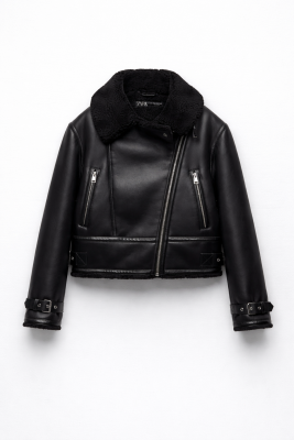 Zara fekete rövid puha béléses biker műbőr jacket/kabát