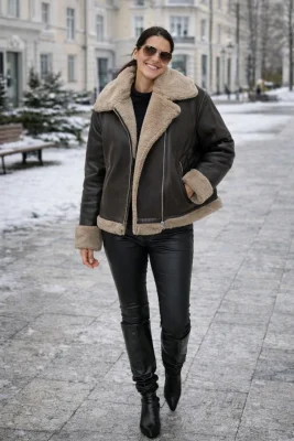 Zara barna bundás biker jacket/kabát